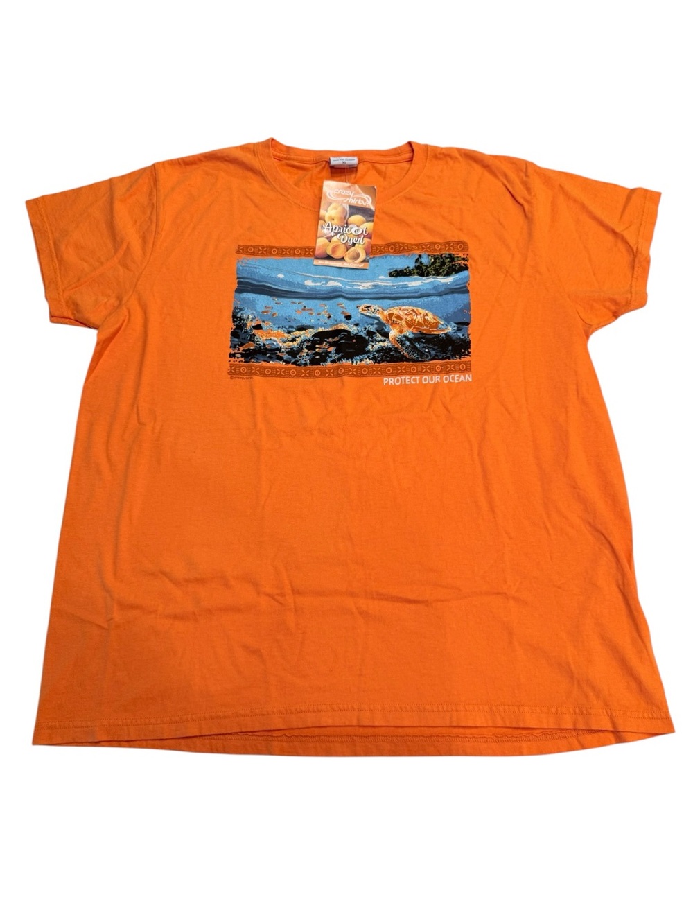 Crazy Shirt Protect Our Ocean Graphic T-Shirt Apricot Orange Womens Sz XL New